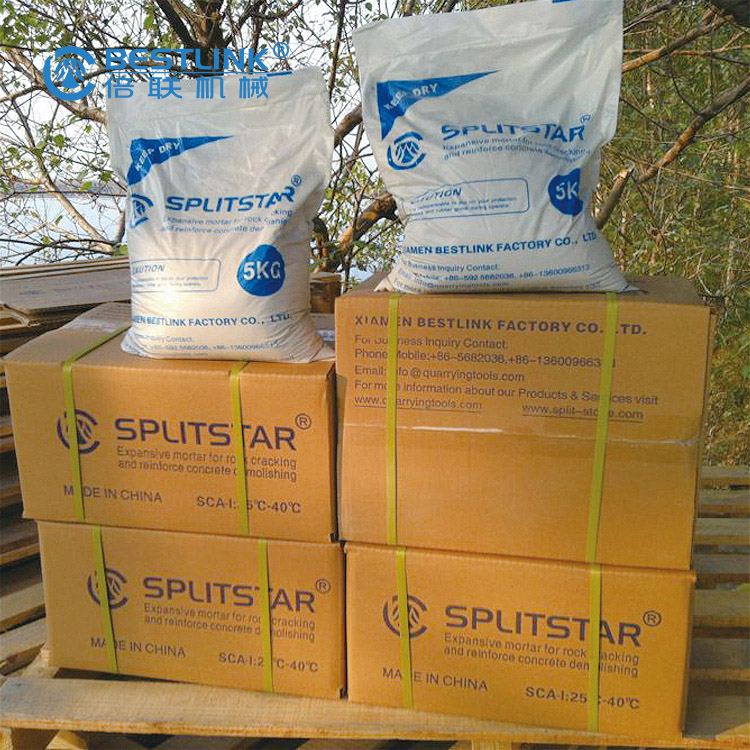 Rock Blasting Non Explosive Soundless HSCA Demolition Agent/Expansive Mortar. SPLITSTAR® is the brand of our expansive mortar. It is a highly expansive powder composition for stone breaking