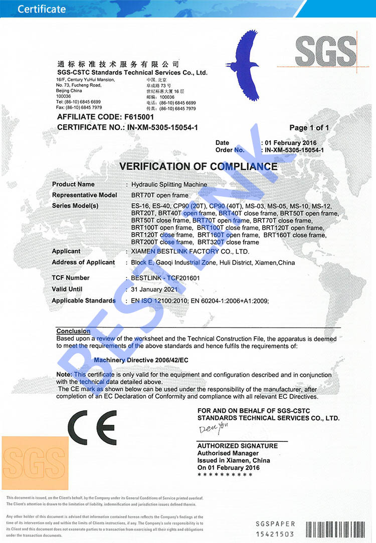 CE of Splitting Machine